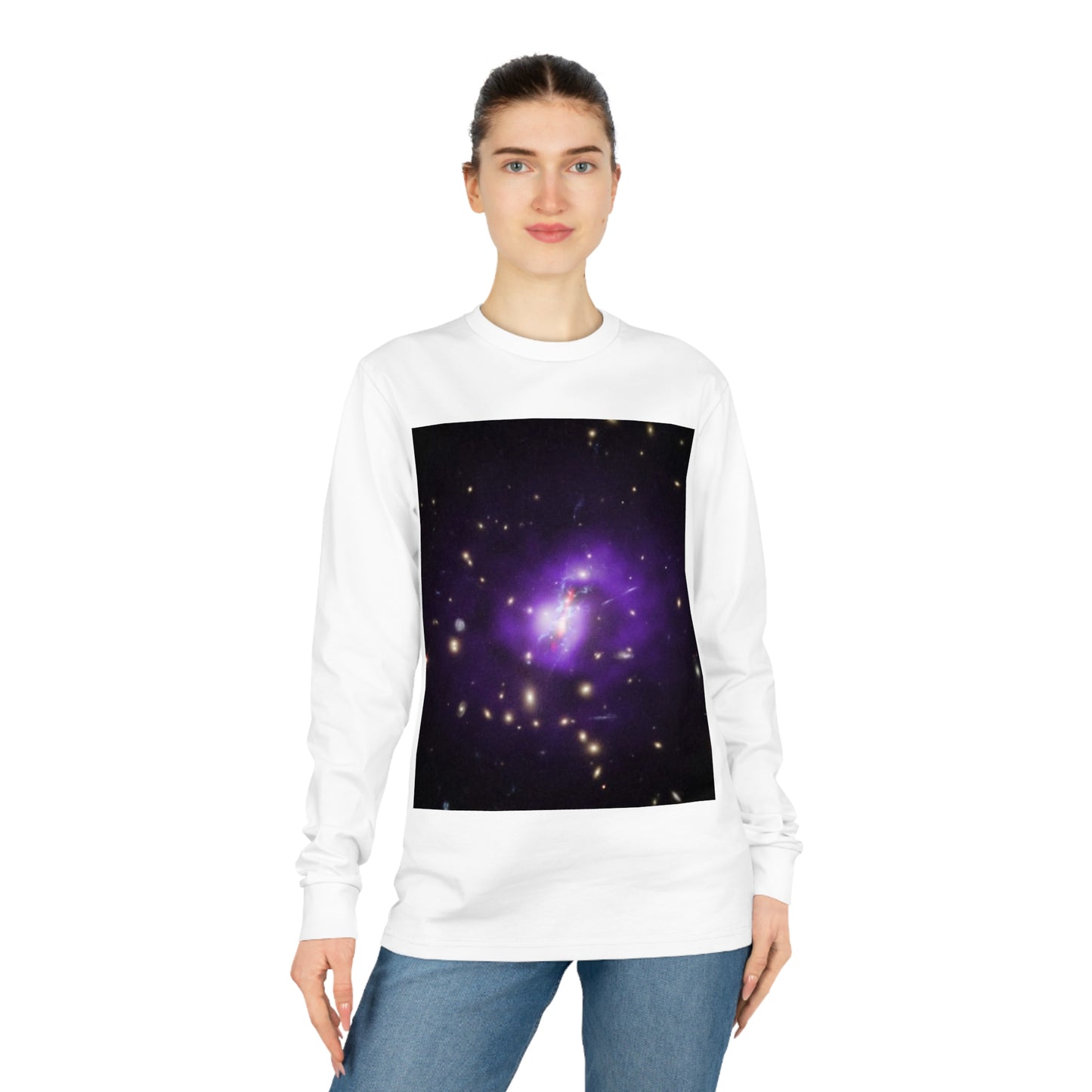 Galaxy-Inspired Organic Long Sleeve Tee, Cosmic Art Shirt, Space Lover Gift, Unisex Graphic Tee, Trendy Sustainable Fashion