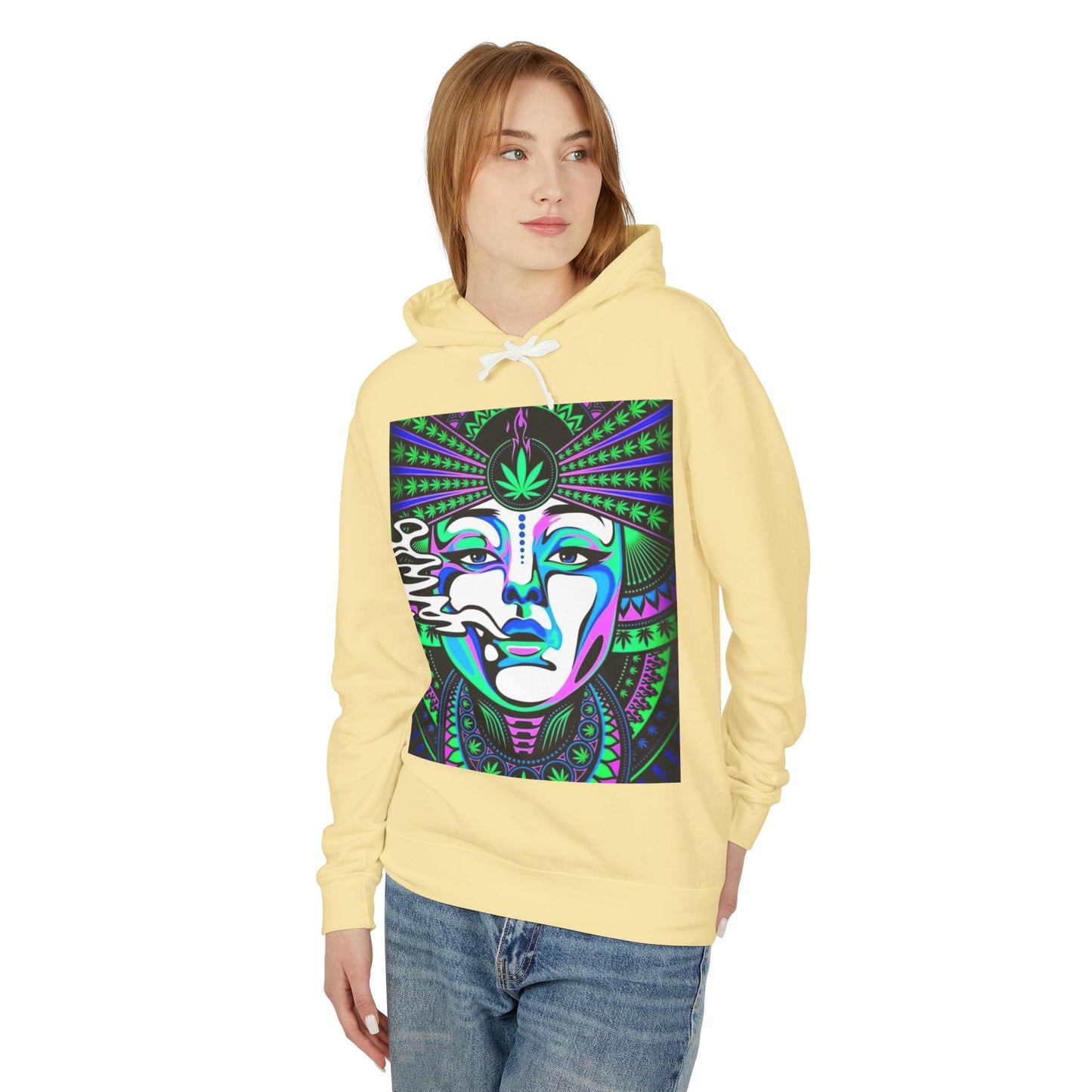 Mystical Vibes Unisex Lightweight Hooded Sweatshirt with Psychedelic Design