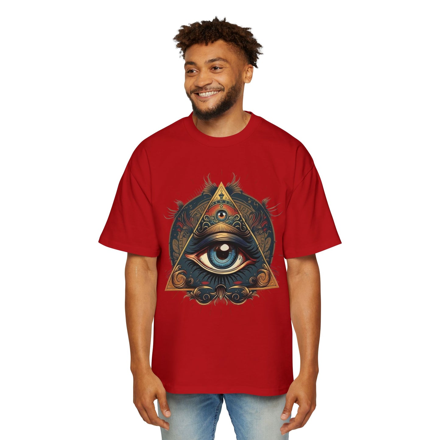 Mystical Eye Graphic Tee, Oversized Men&#039;s T-Shirt, Bohemian Style, Spiritual Symbol, Unique Gift for Him, Casual Wear