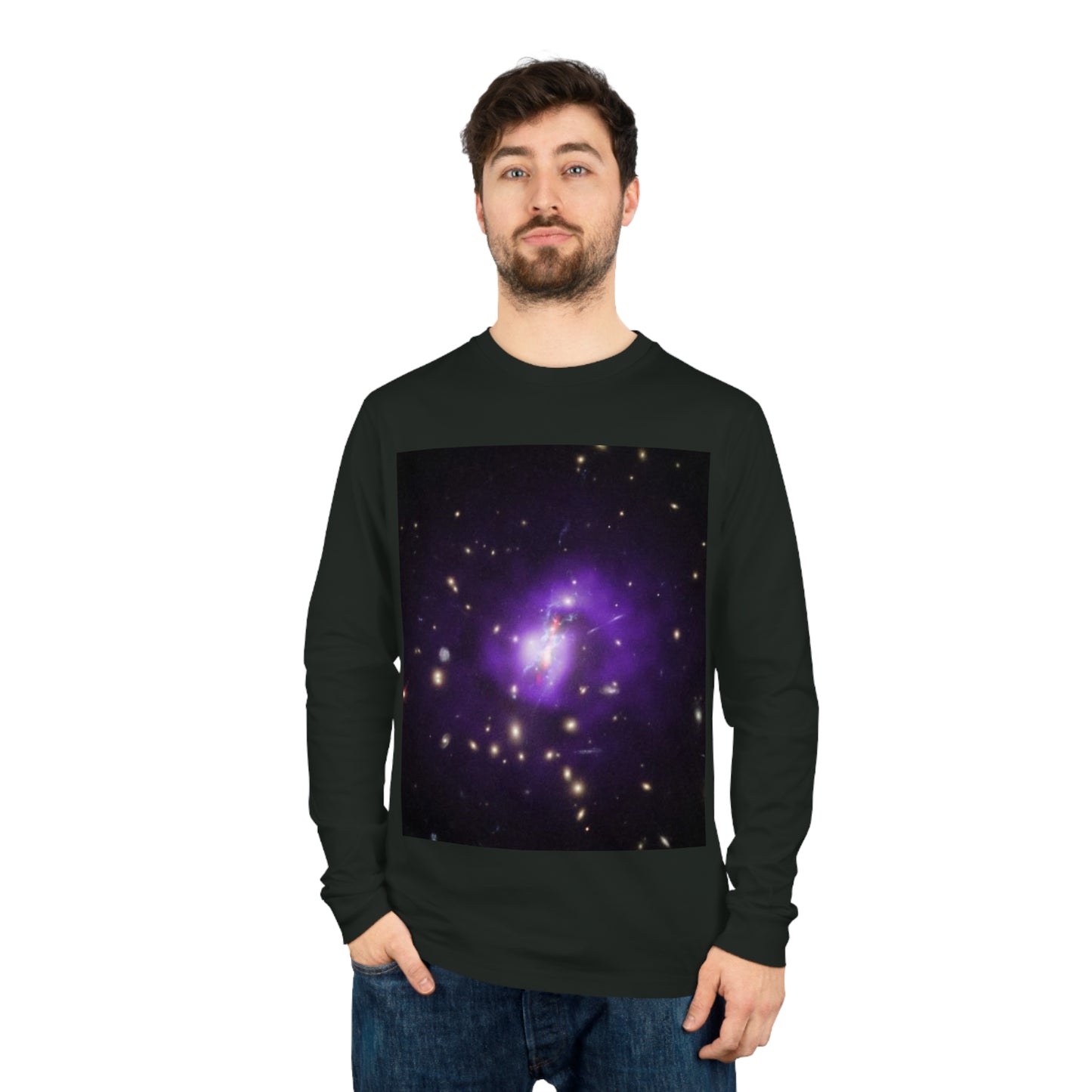 Galaxy-Inspired Organic Long Sleeve Tee, Cosmic Art Shirt, Space Lover Gift, Unisex Graphic Tee, Trendy Sustainable Fashion