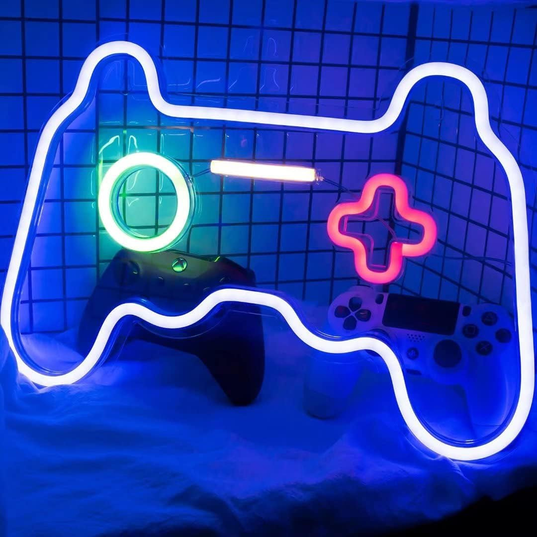 Neon Signs for Bedroom Wall Decor, Gaming Neon Lights for Game Room Decor, Game Controller USB Powered Switch LED Light up Sign Cool Gamer Wall Decoration Gifts for Teen Boy Christmas Gift, Man Cave