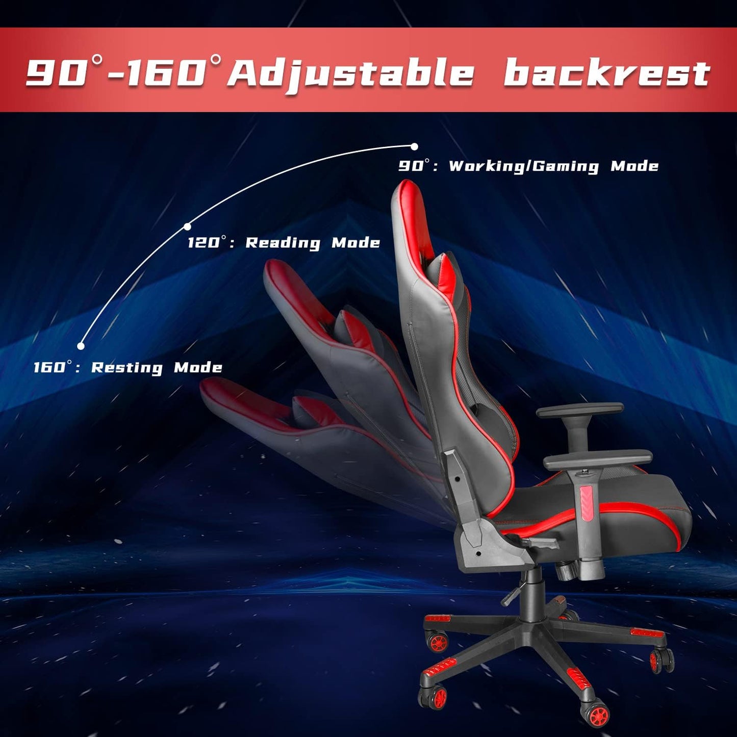 Ergonomic High Back Gaming Chair 400Lbs, Office Chair Computer Chair with Headrest Lumbar Support, Video Gaming Chair for Teens with Adjustable Armrest（Red）