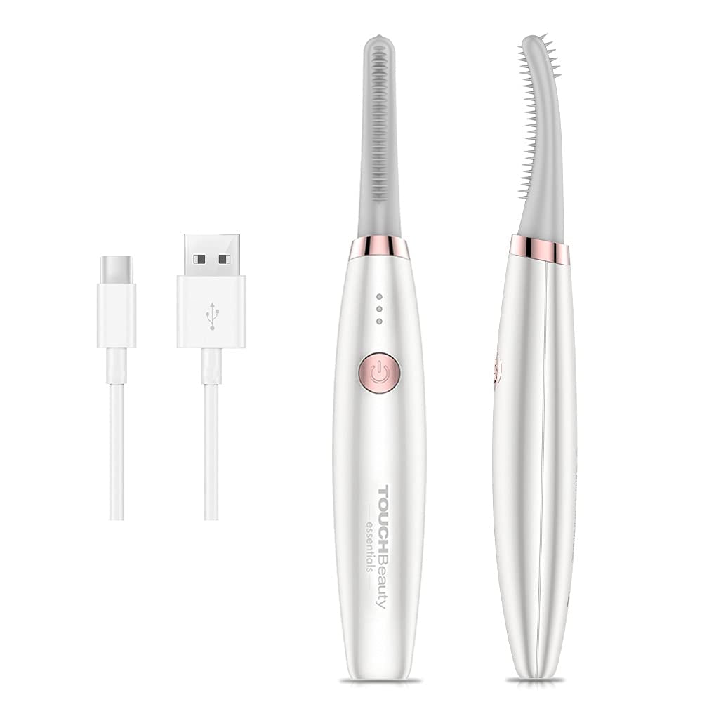 Heated Eyelash Curler, Updated Electric Eyelash Curler for Soft and Short/Long Eyelashes, USB Rechargeable, Quick Natural Curling and Long Lasting, 3 Temperature Modes TB-1859 White