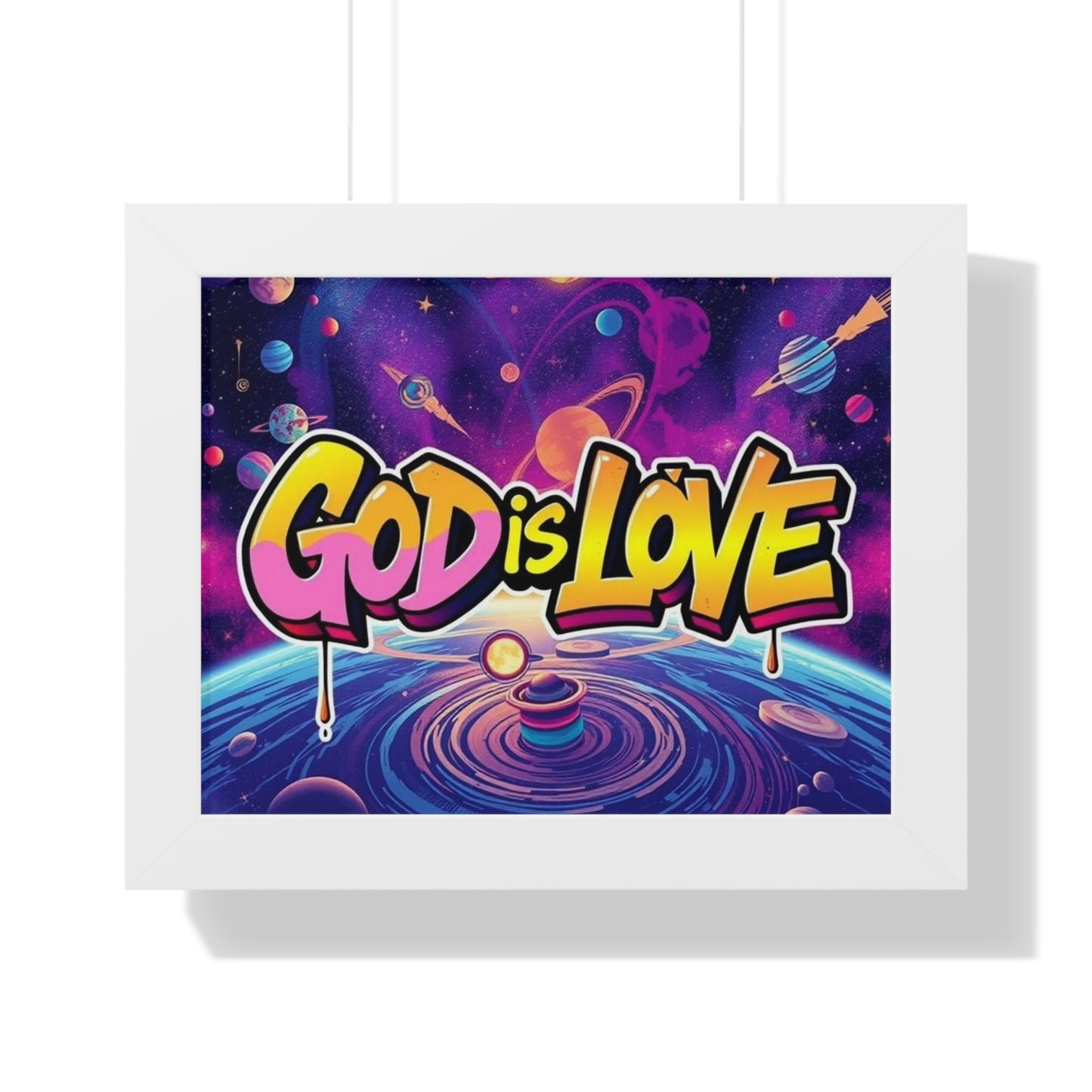 Cosmic Love Framed Horizontal Poster - "God is Love" Wall Art for Home Decor