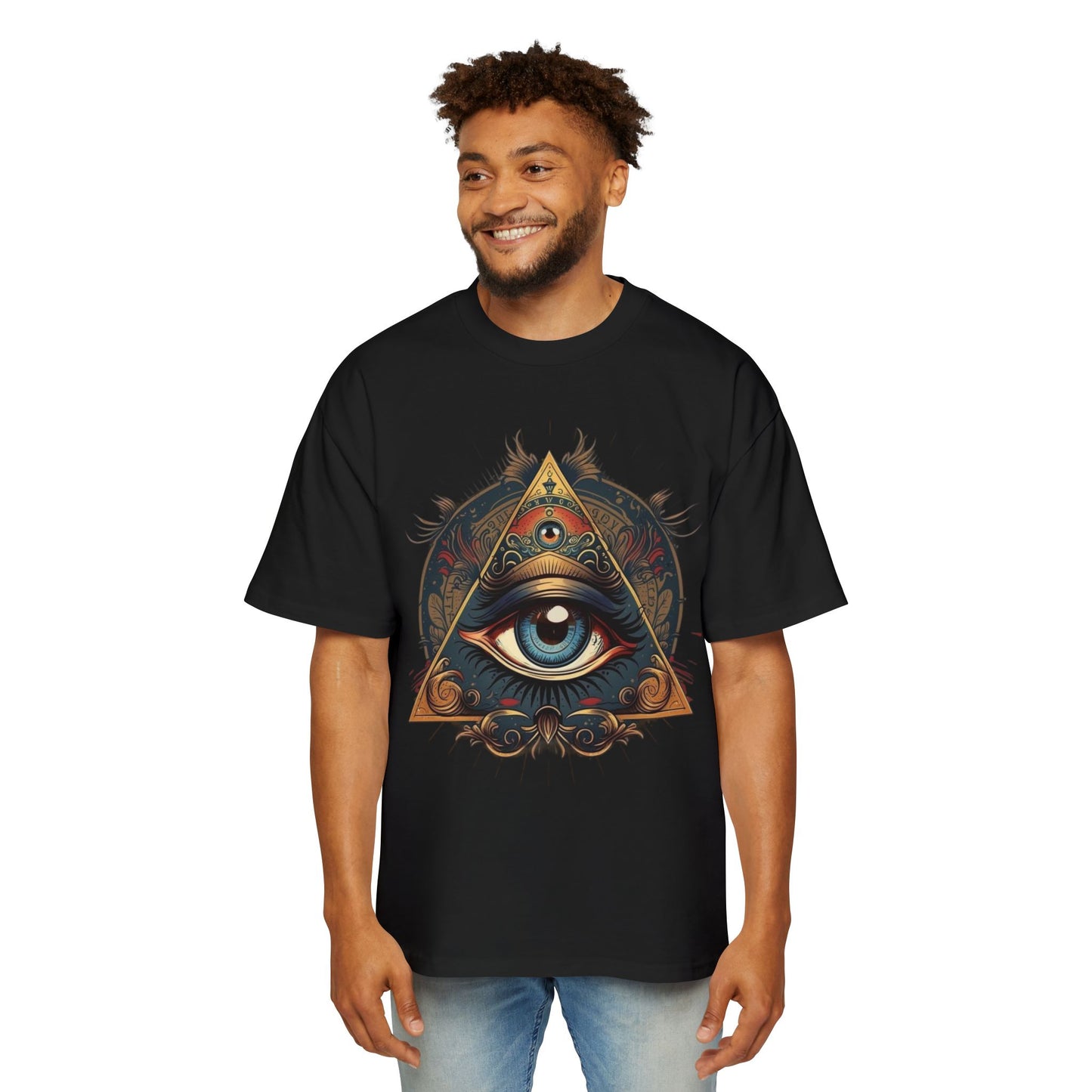 Mystical Eye Graphic Tee, Oversized Men&#039;s T-Shirt, Bohemian Style, Spiritual Symbol, Unique Gift for Him, Casual Wear