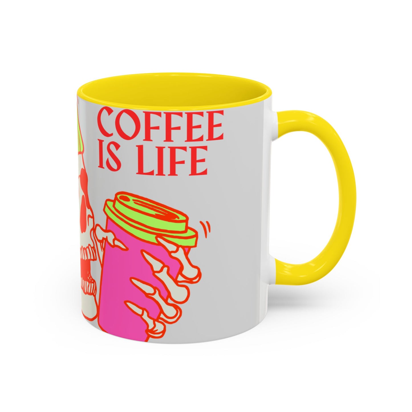 Bright Skull Coffee Mug - Coffee is Life, Cool Mug, Unique Gift, Colorful Drinkware, Goth Aesthetic, Halloween, Everyday Use