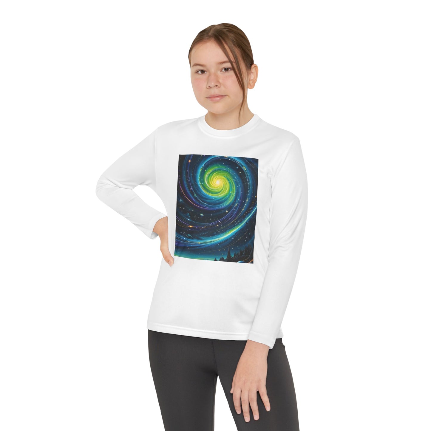 Galactic Youth Long Sleeve Tee, Cosmic Kids Shirt, Space Design Activewear, Perfect for Sports, Birthday Gift, Starry Nights