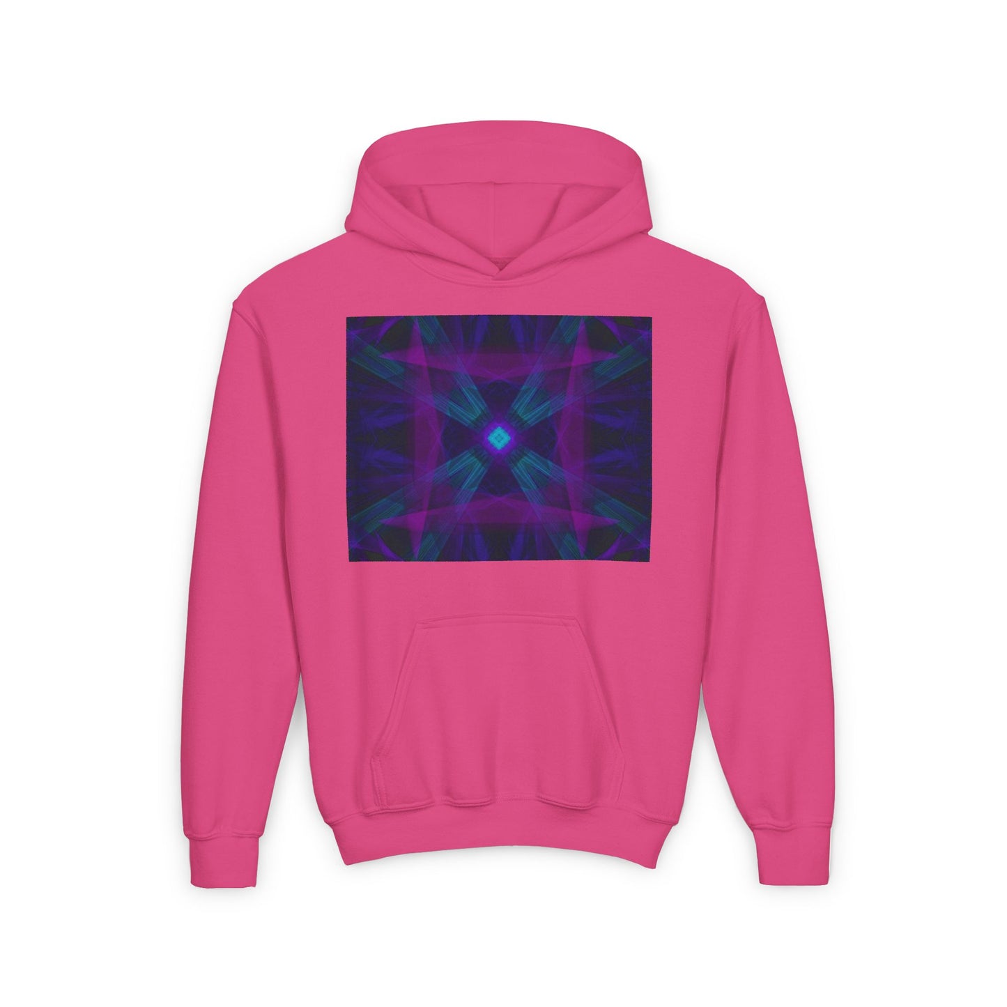 Youth Heavy Blend Hooded Sweatshirt with Colorful Geometric Design, Cozy Pullover, Perfect for Teens, Gifts for Birthdays, Casual Wear