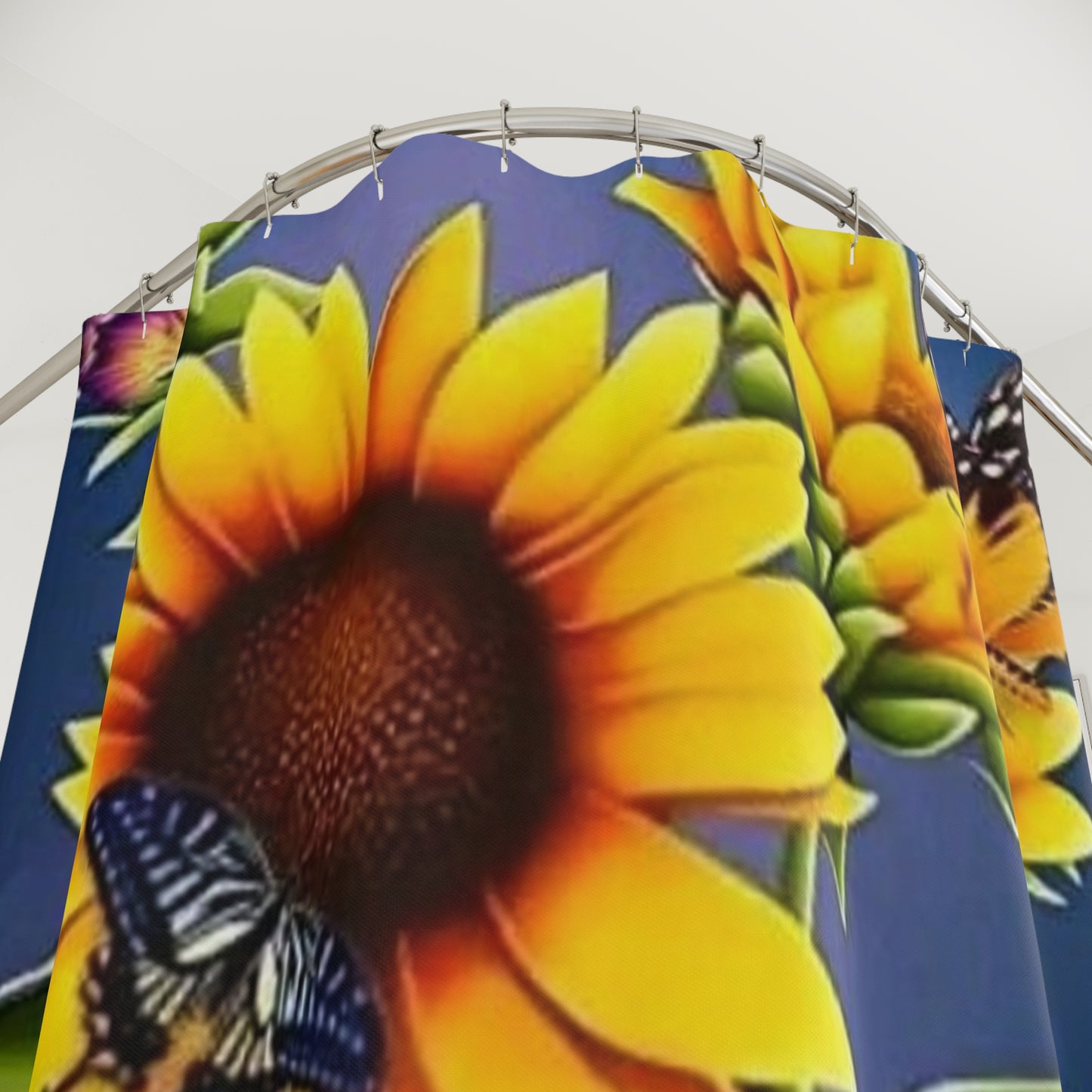 Vibrant Sunflower Shower Curtain with Butterflies - Floral Bathroom Decor