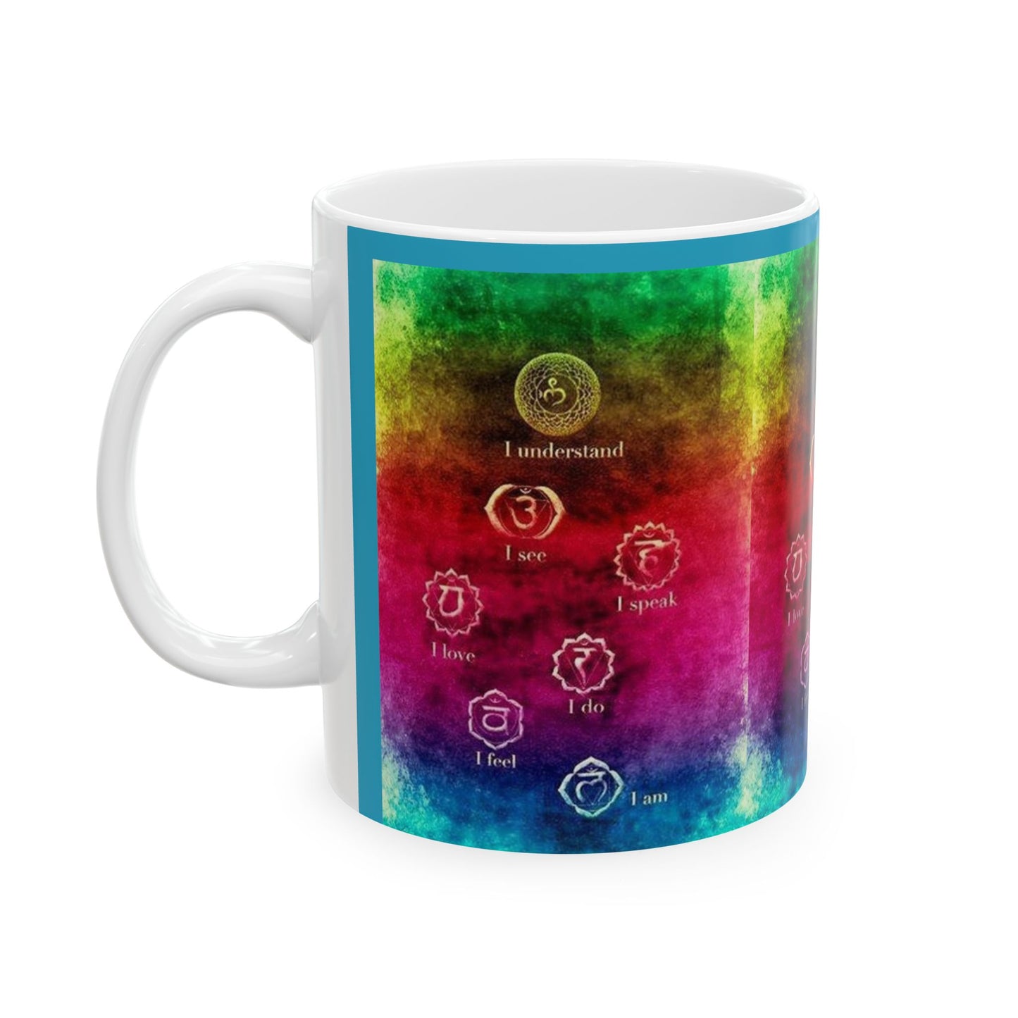 Chakra Rainbow Ceramic Mug, Spiritual Coffee Cup, Meditation Gift, Inspirational Drinkware, Yoga Mug 11oz and 15oz