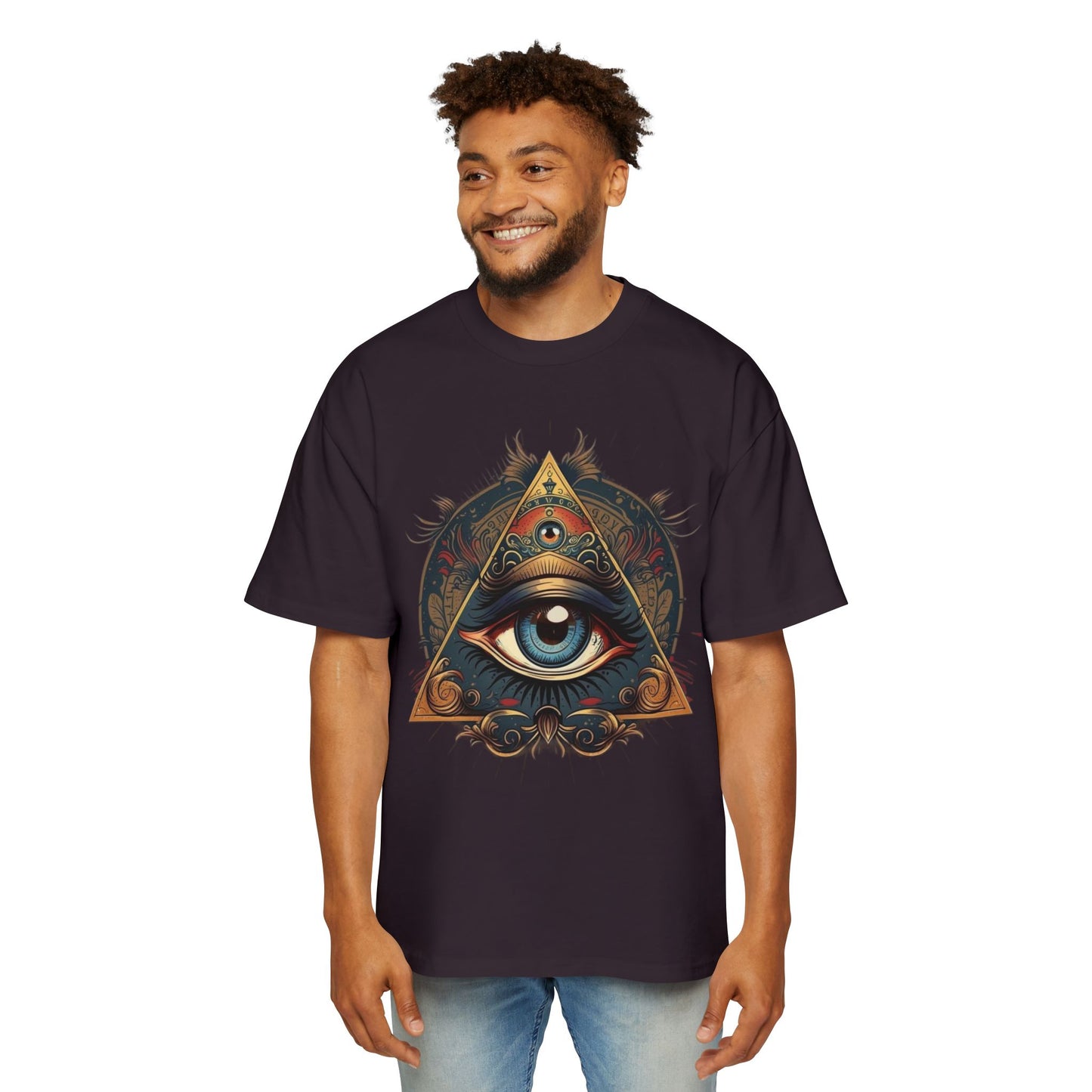 Mystical Eye Graphic Tee, Oversized Men&#039;s T-Shirt, Bohemian Style, Spiritual Symbol, Unique Gift for Him, Casual Wear