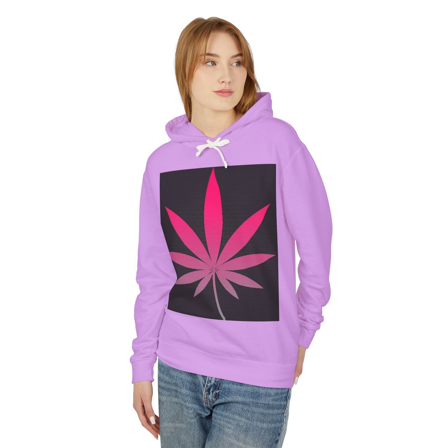 Pink Leaf Unisex Lightweight Hooded Sweatshirt - Trendy Graphic Hoodie