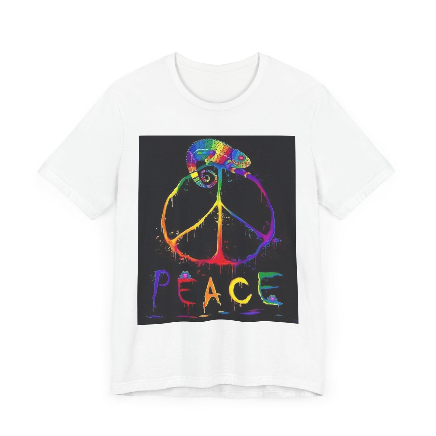 Rainbow Chameleon Peace Tee - Unisex Short Sleeve T-Shirt