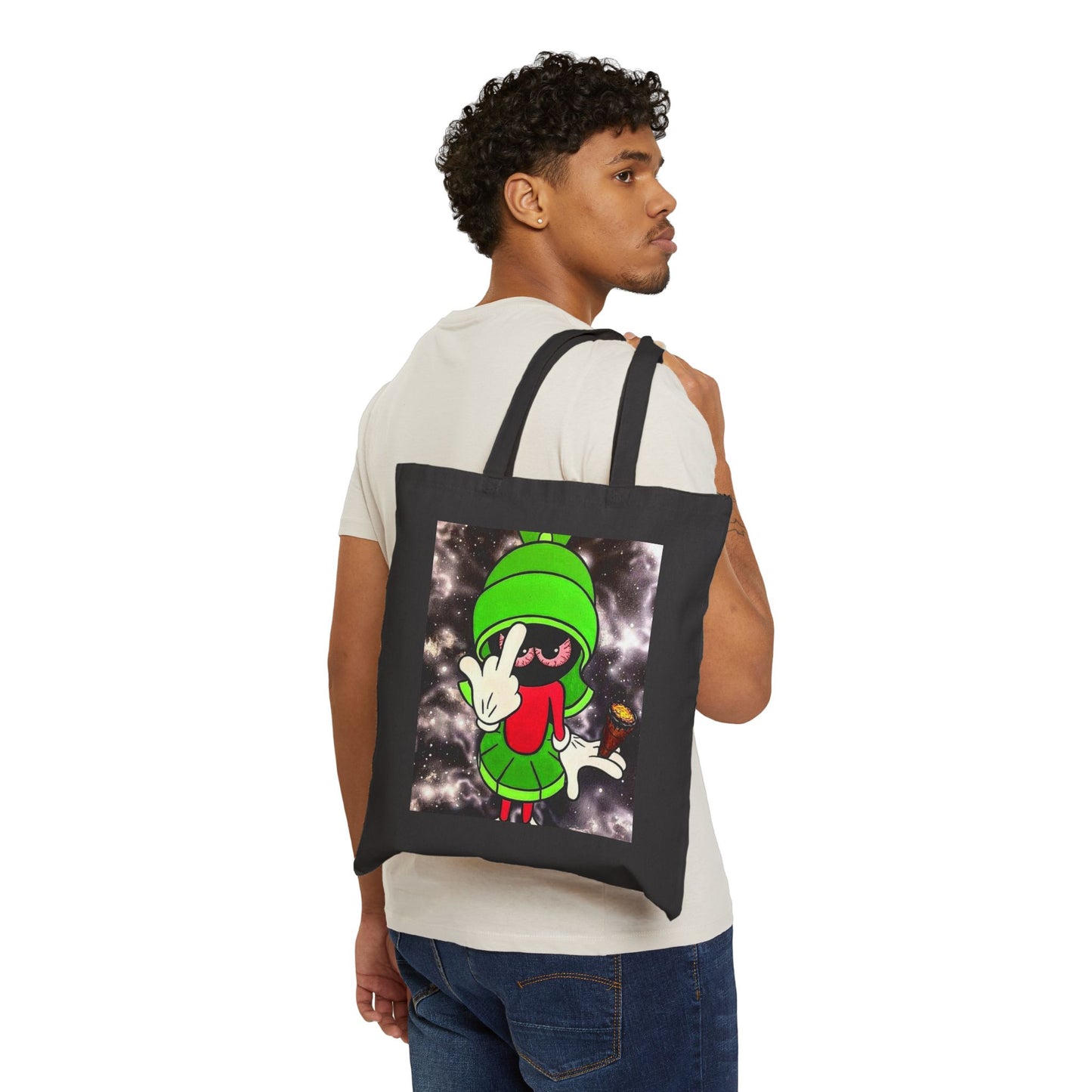 Funky Artistic Cotton Canvas Tote Bag - Unique Character Design for Everyday Use