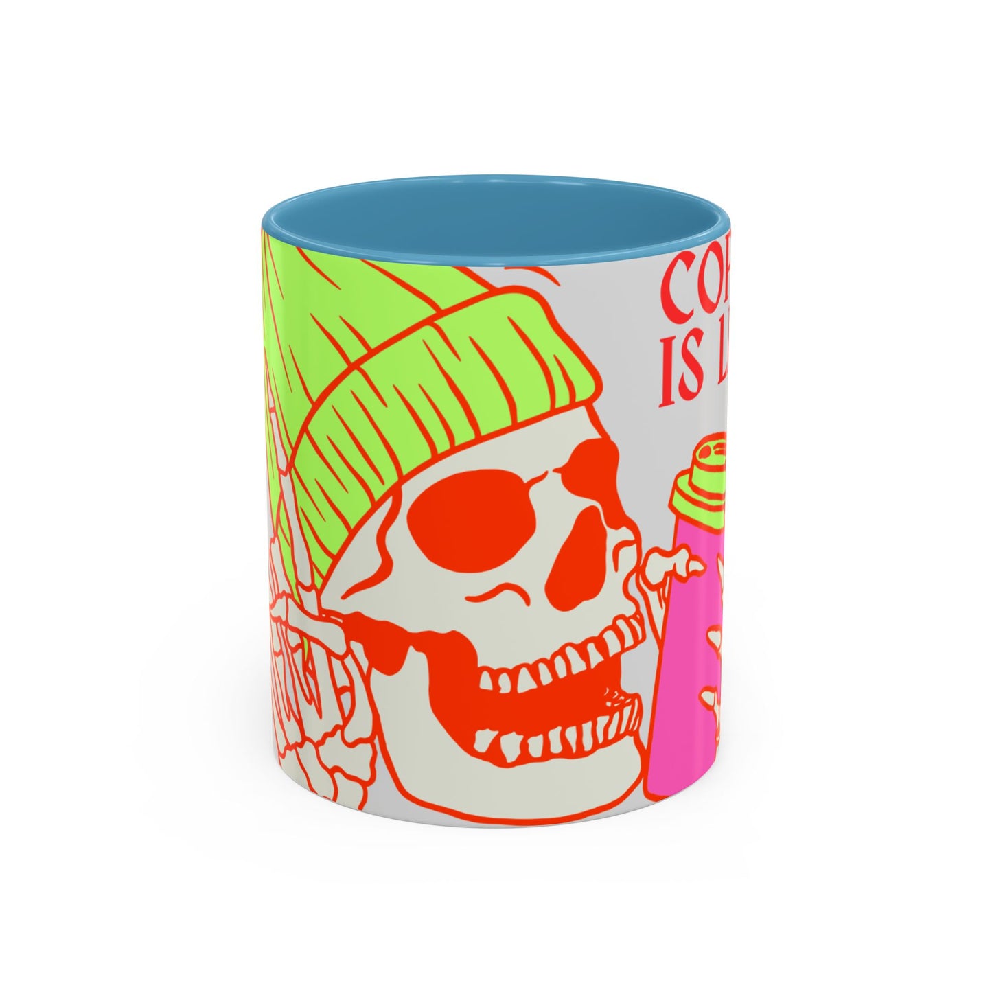 Bright Skull Coffee Mug - Coffee is Life, Cool Mug, Unique Gift, Colorful Drinkware, Goth Aesthetic, Halloween, Everyday Use