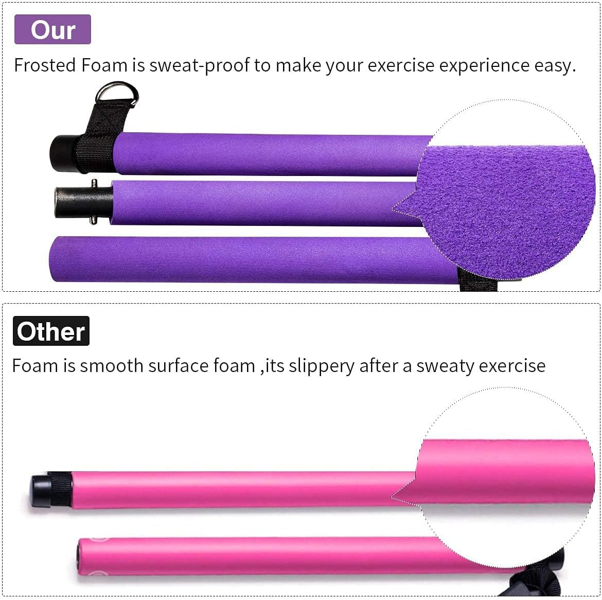 Portable Pilates Exercise Bar Kit with Adjustable Resistance Bands and Travel Bag for Use at Home, Gym, Office, or Travel, Purple