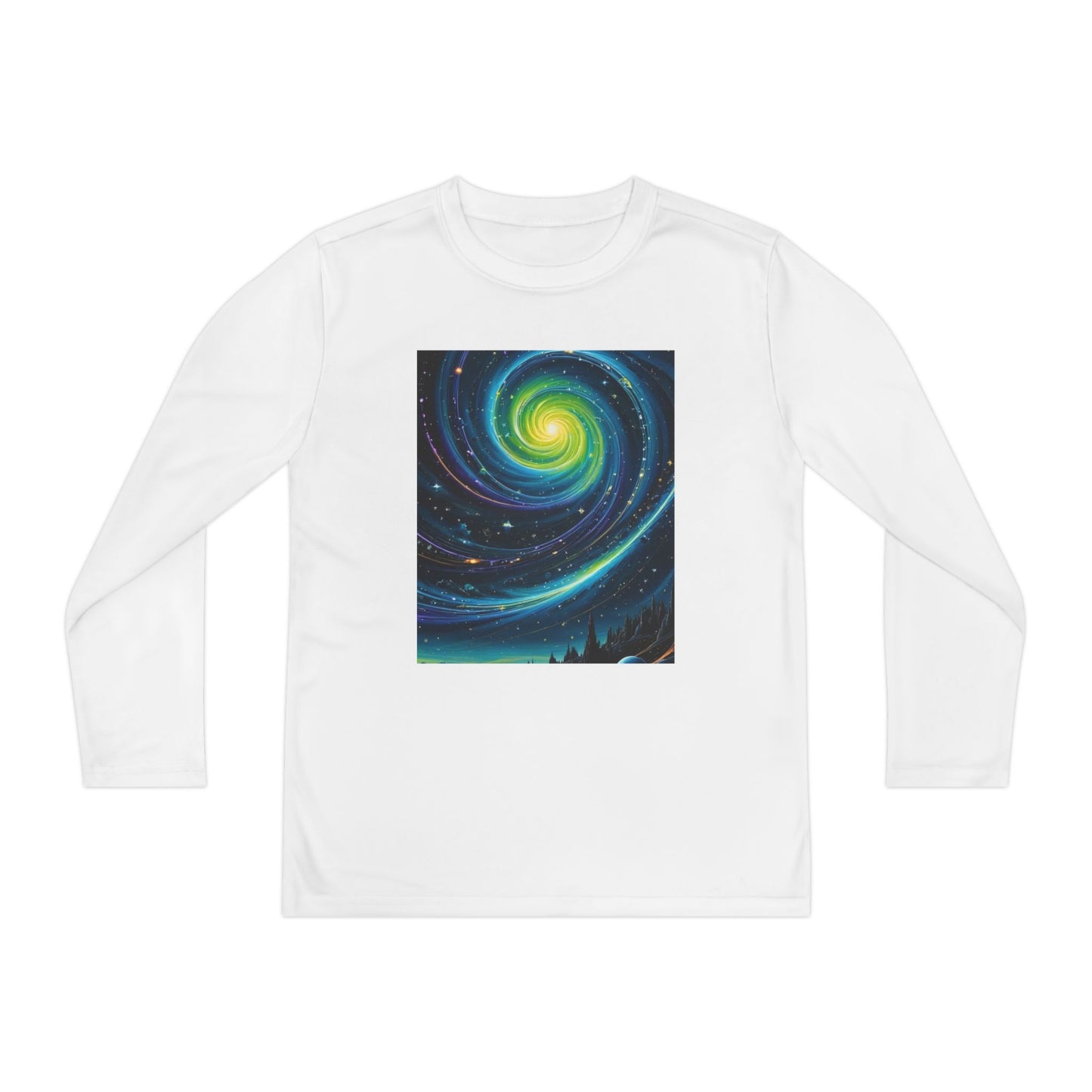 Galactic Youth Long Sleeve Tee, Cosmic Kids Shirt, Space Design Activewear, Perfect for Sports, Birthday Gift, Starry Nights