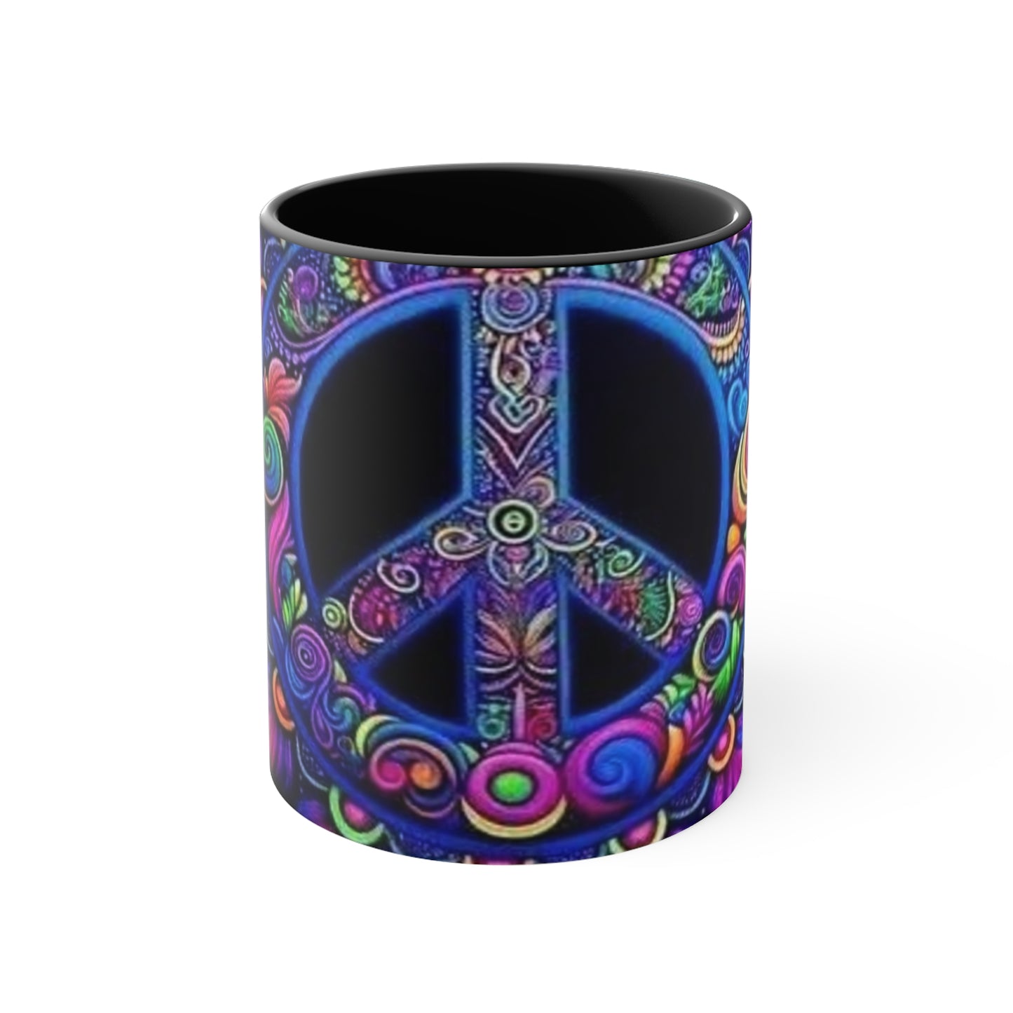 Colorful Peace Sign Accent Mug – Vibrant Bohemian Design for Tea and Coffee Lovers