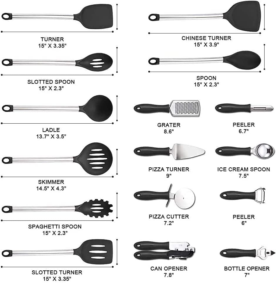 , 42Pc Kitchen Utensil Set, Nylon & Stainless Steel, Cooking & Baking Set, Black