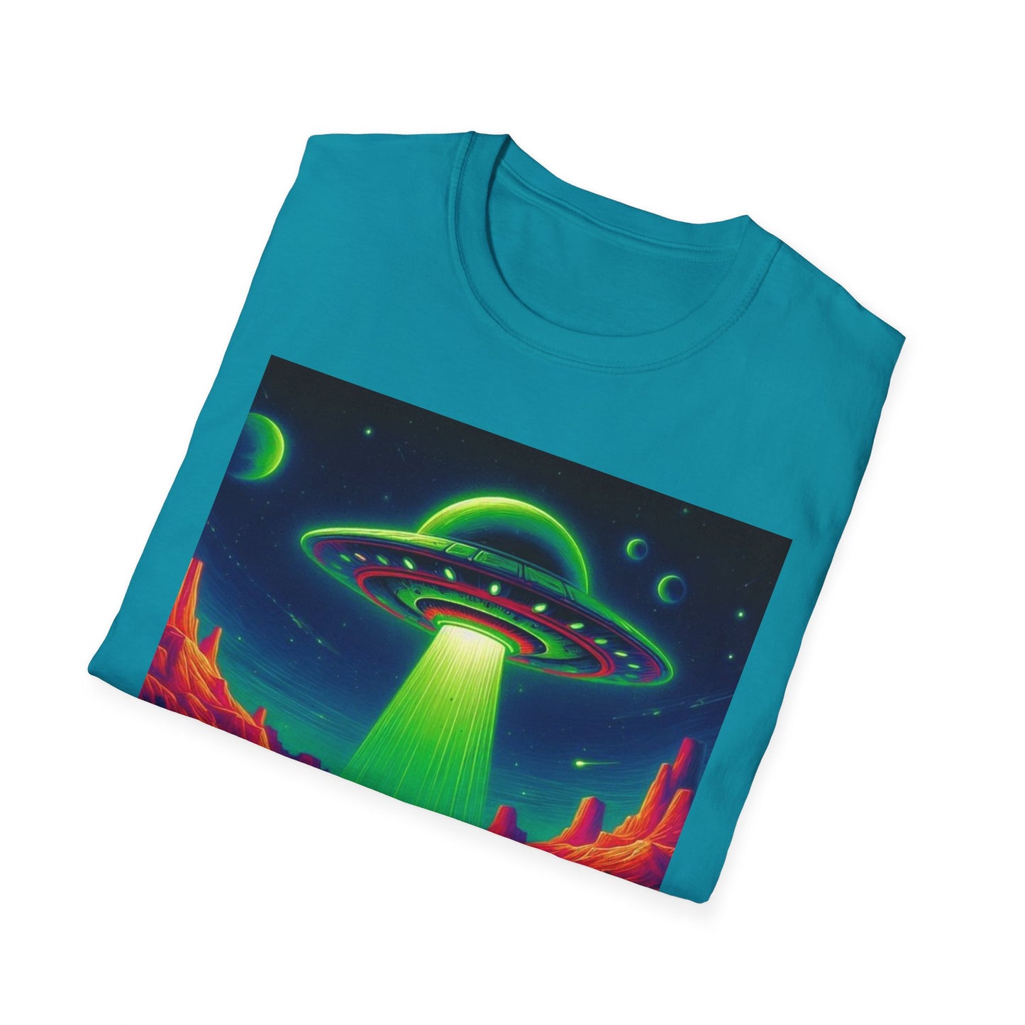 Retro Alien Utopia Tee - Unisex Softstyle T-Shirt, Sci-Fi Graphic Shirt, Area 51 Theme, UFO Lover Gift, Casual Wear