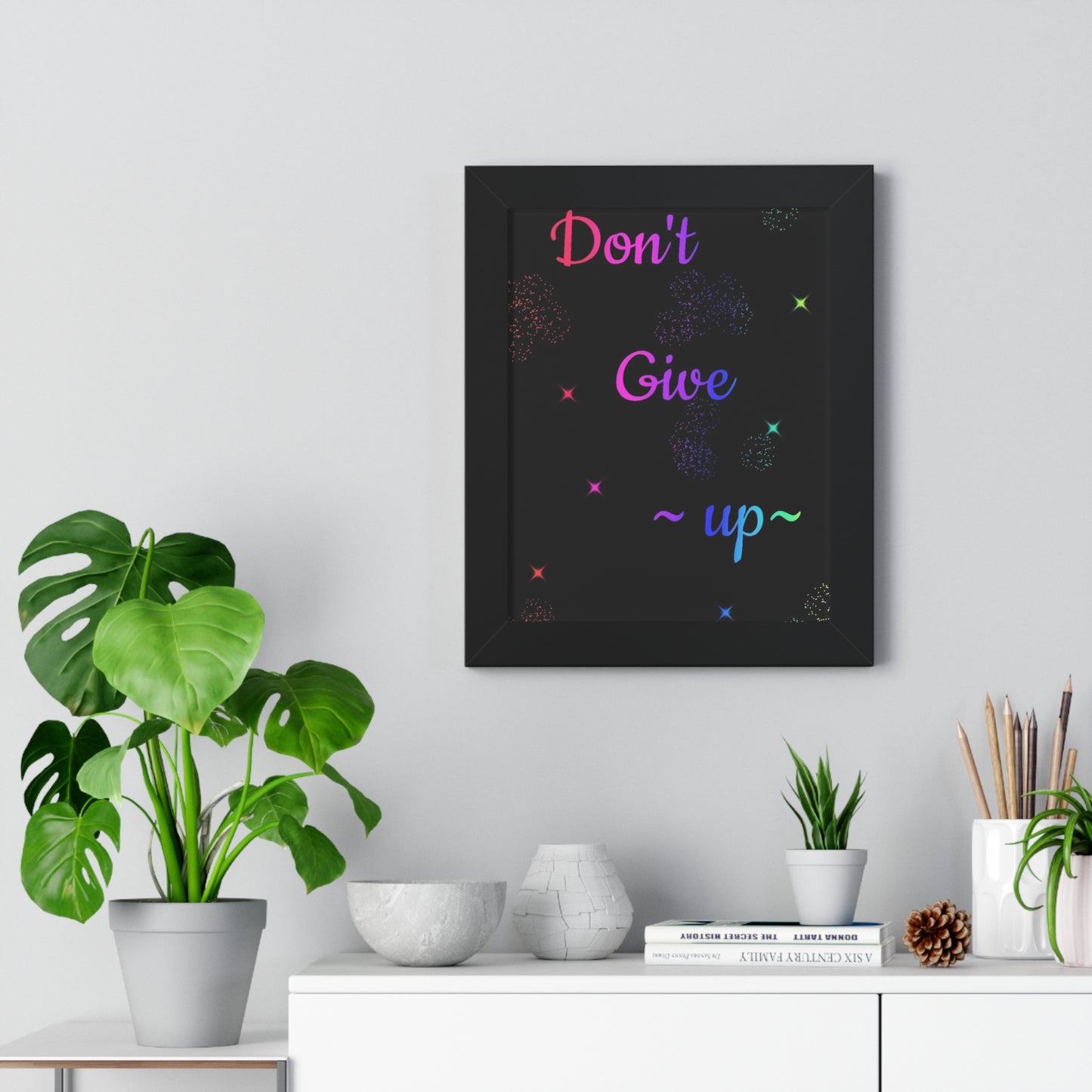 Inspirational Framed Vertical Poster - "Don't Give Up" Motivational Wall Art