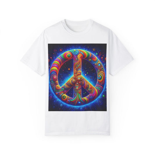 Psychedelic Peace Unisex T-Shirt – Vibrant Garment-Dyed Tee for Festivals & Everyday Wear