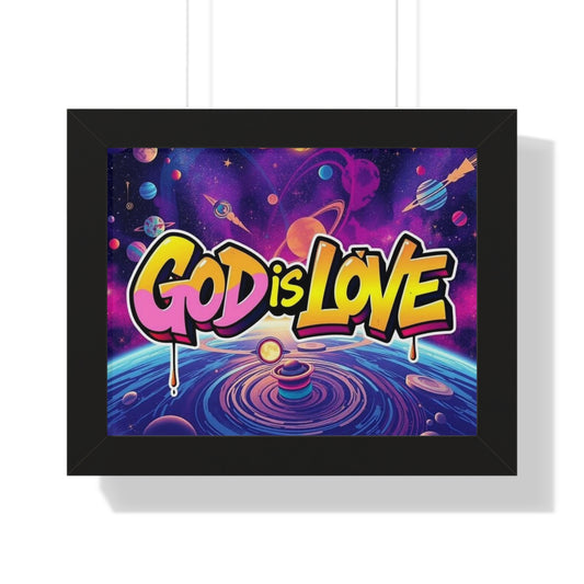 Cosmic Love Framed Horizontal Poster - "God is Love" Wall Art for Home Decor