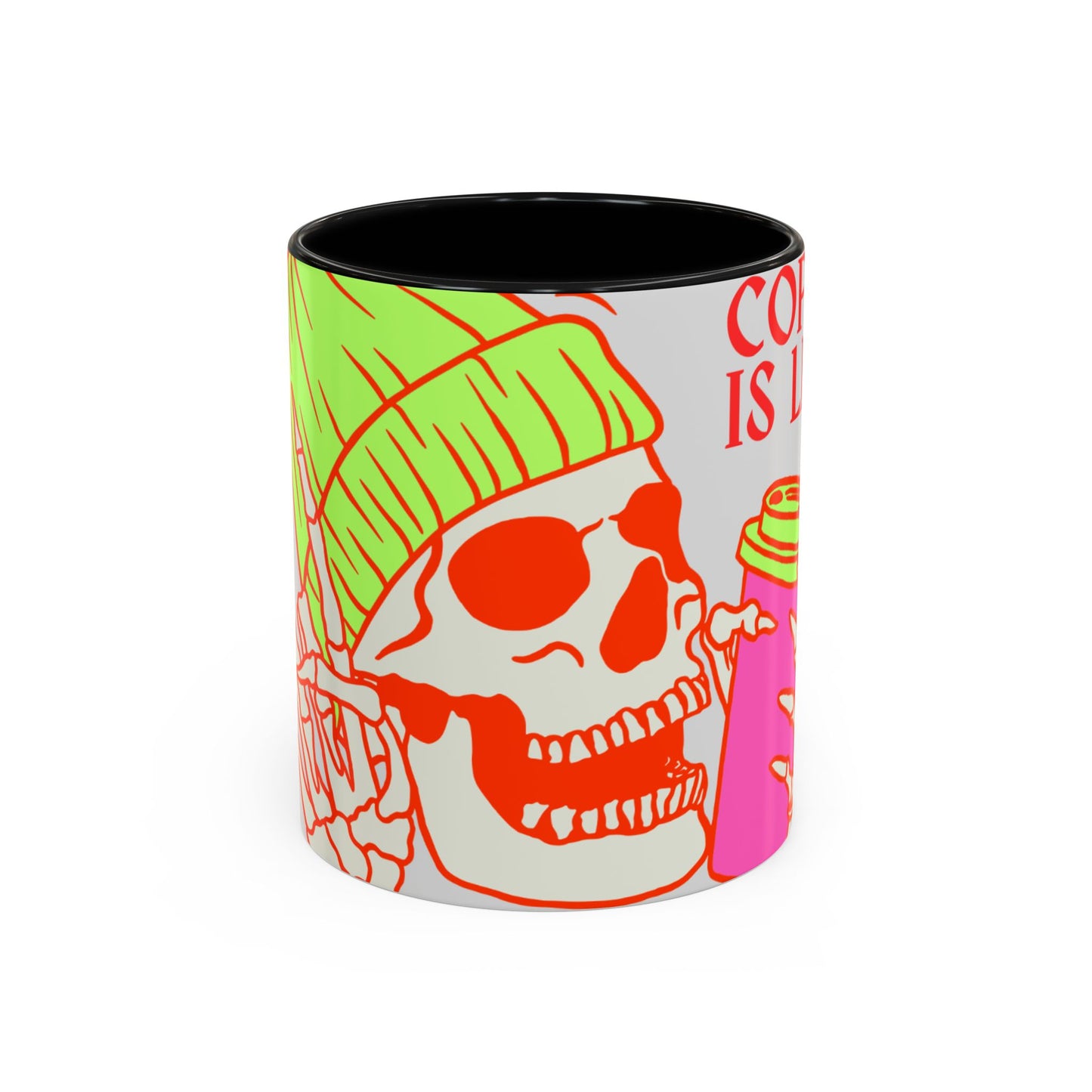 Bright Skull Coffee Mug - Coffee is Life, Cool Mug, Unique Gift, Colorful Drinkware, Goth Aesthetic, Halloween, Everyday Use