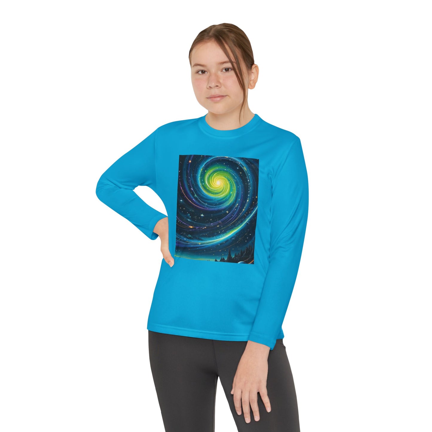 Galactic Youth Long Sleeve Tee, Cosmic Kids Shirt, Space Design Activewear, Perfect for Sports, Birthday Gift, Starry Nights