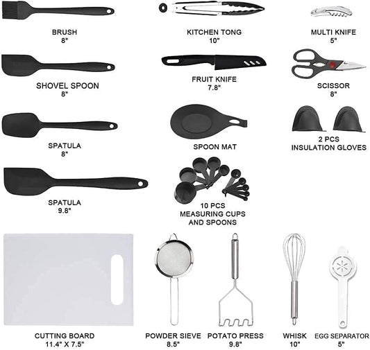 , 42Pc Kitchen Utensil Set, Nylon & Stainless Steel, Cooking & Baking Set, Black