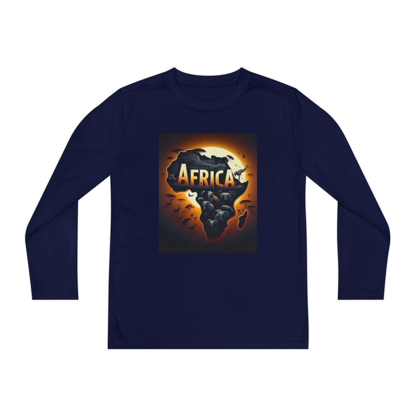 Youth Long Sleeve Tee with Africa Graphic - Cool Casual Wear, Sports Shirt, Gift for Kids, Travel Apparel, Summer Outfit