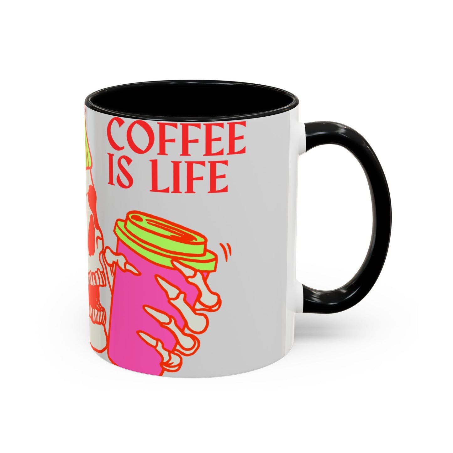 Bright Skull Coffee Mug - Coffee is Life, Cool Mug, Unique Gift, Colorful Drinkware, Goth Aesthetic, Halloween, Everyday Use