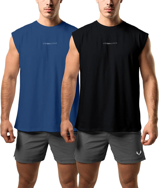 Men'S 2 Pack Workout Fitness Running Sleeveless Shirts Gym Muscle Bodybuilding Tank Tops Black Blue S