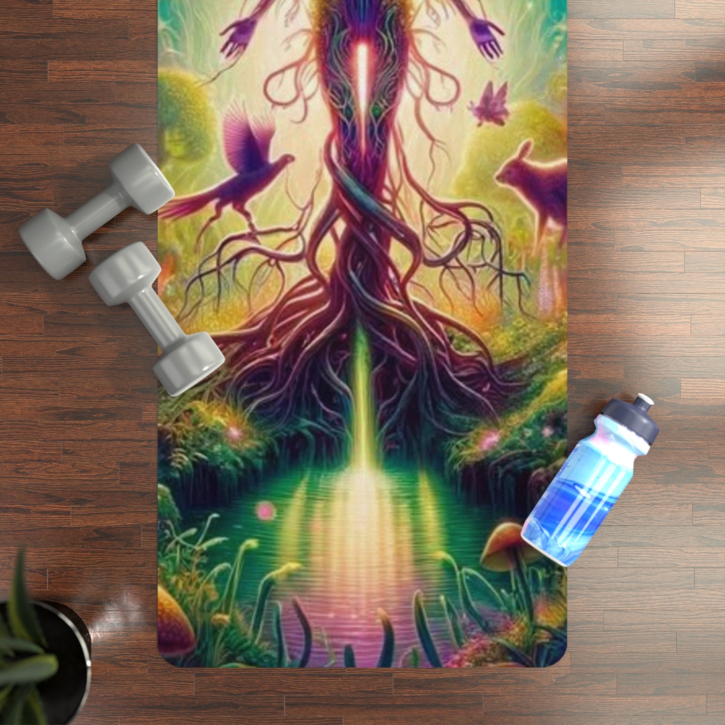 Vibrant Spiritual Rubber Yoga Mat - Eco-Friendly Exercise & Meditation Surface