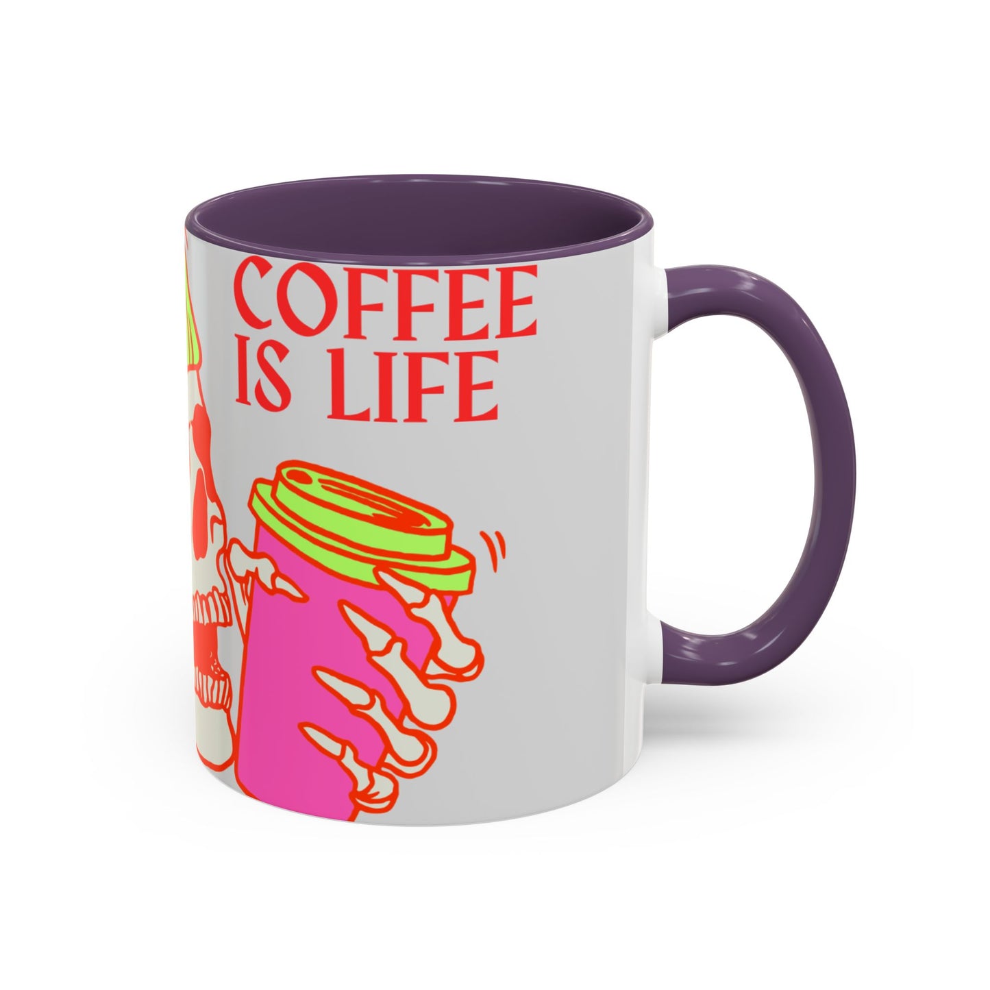 Bright Skull Coffee Mug - Coffee is Life, Cool Mug, Unique Gift, Colorful Drinkware, Goth Aesthetic, Halloween, Everyday Use