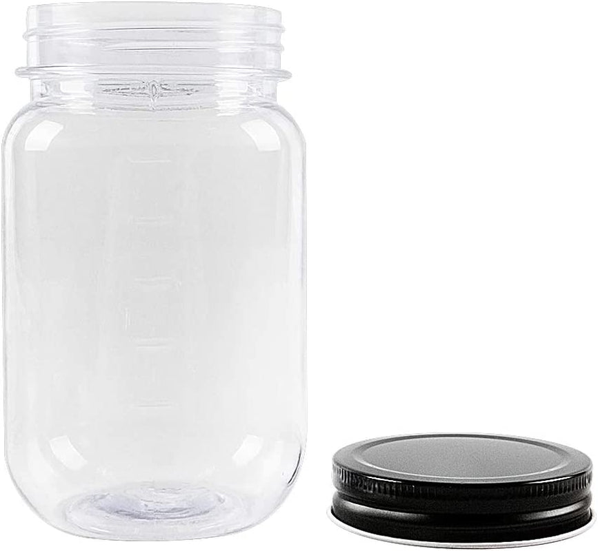 16 Ounce Clear Plastic Jars with Black Lids - Refillable round Clear Containers Clear Jars Storage Containers for Kitchen & Household Storage - BPA Free (10 Pack)