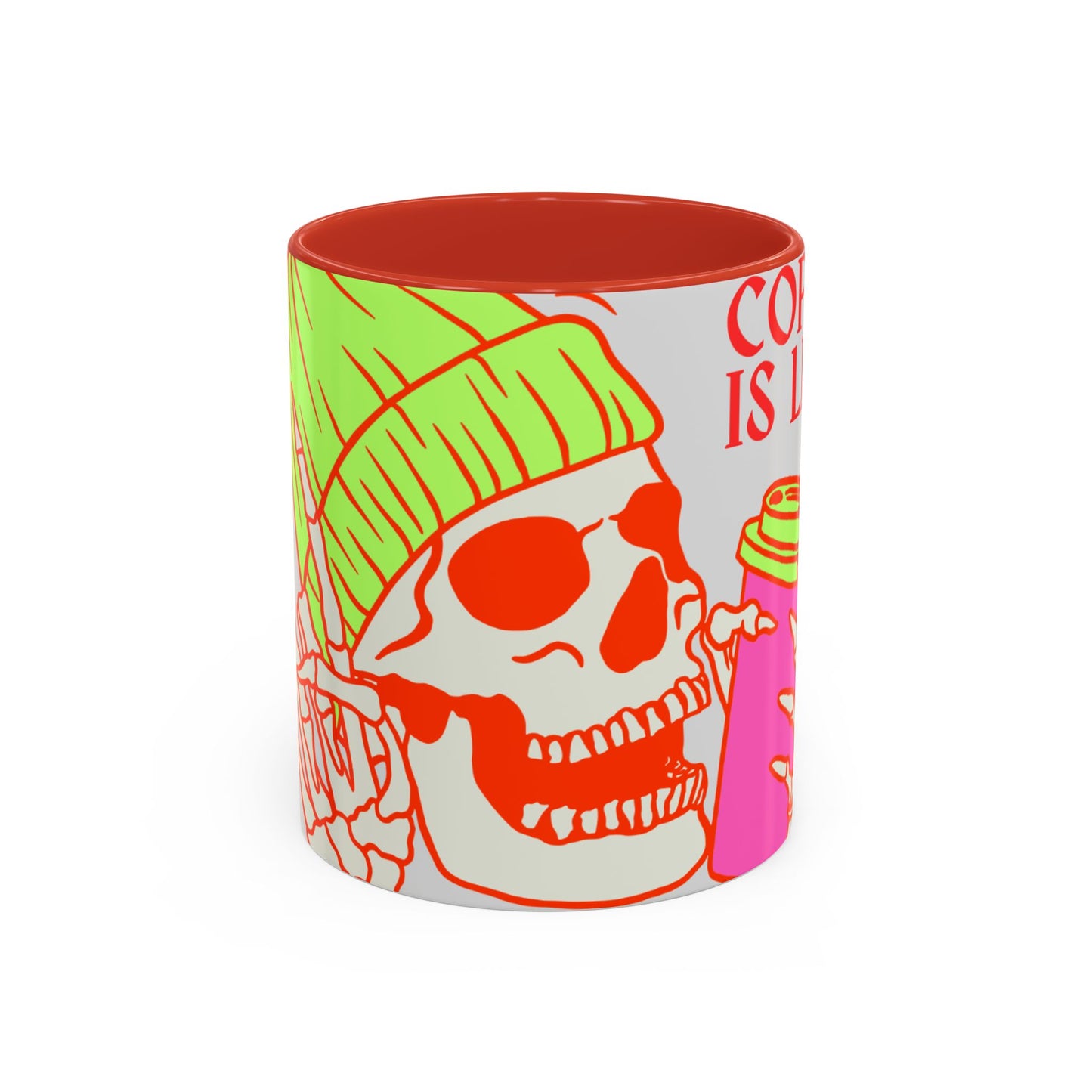 Bright Skull Coffee Mug - Coffee is Life, Cool Mug, Unique Gift, Colorful Drinkware, Goth Aesthetic, Halloween, Everyday Use