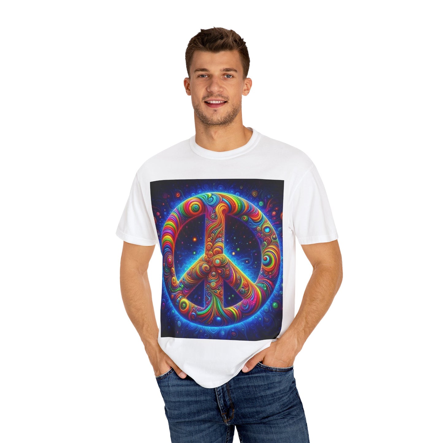 Psychedelic Peace Unisex T-Shirt – Vibrant Garment-Dyed Tee for Festivals & Everyday Wear