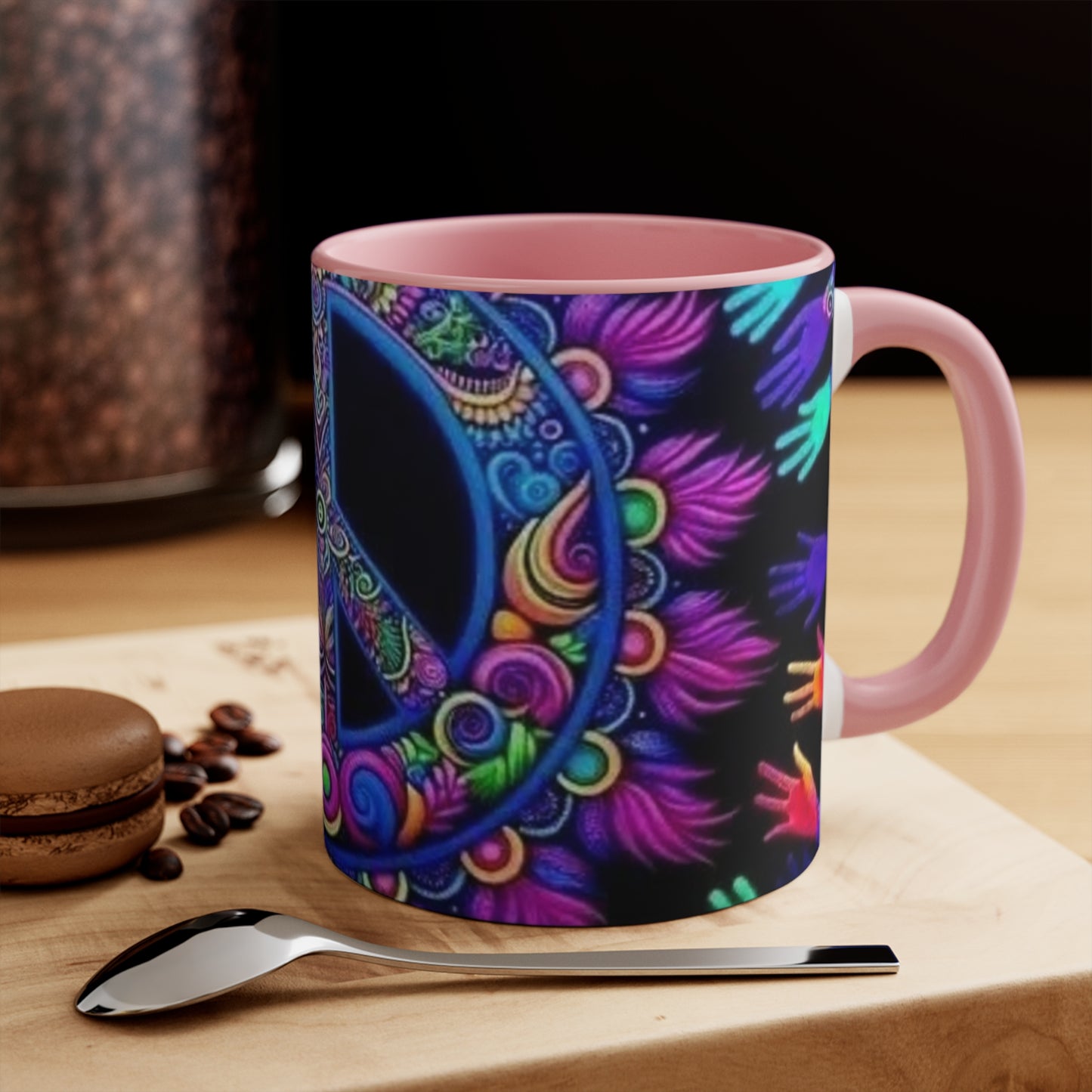 Colorful Peace Sign Accent Mug – Vibrant Bohemian Design for Tea and Coffee Lovers