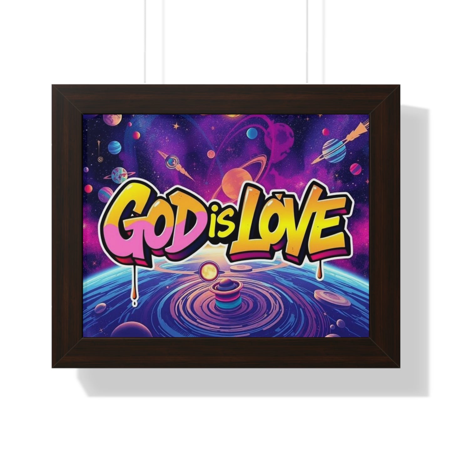 Cosmic Love Framed Horizontal Poster - "God is Love" Wall Art for Home Decor