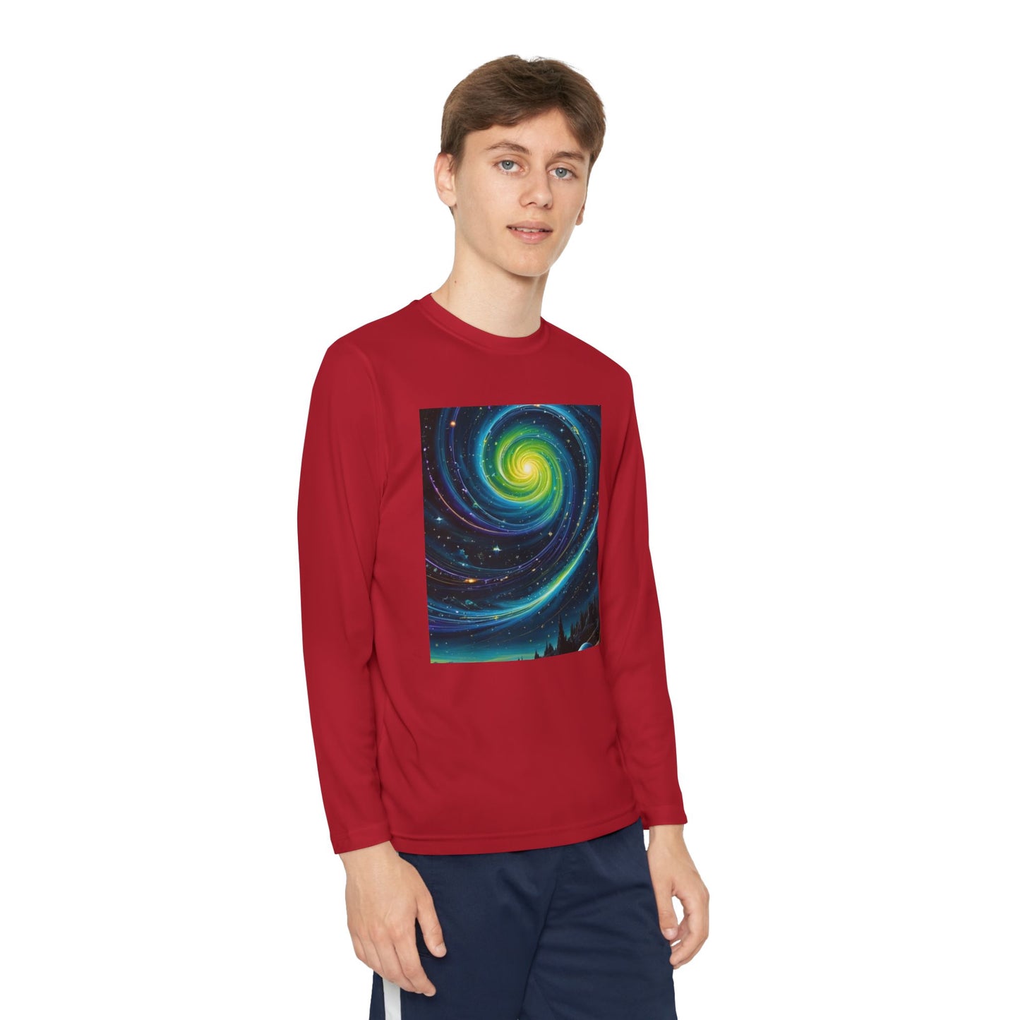 Galactic Youth Long Sleeve Tee, Cosmic Kids Shirt, Space Design Activewear, Perfect for Sports, Birthday Gift, Starry Nights