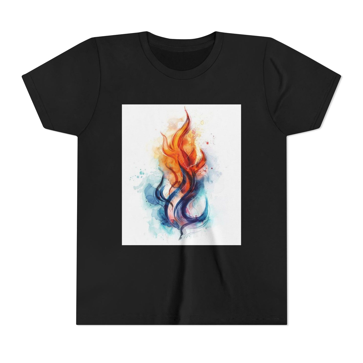 Youth Flame Art Tee, Cool Graphic Shirt for Kids, Summer Wear, Festival Style, Gift for Young Fire Enthusiasts, Unisex Top