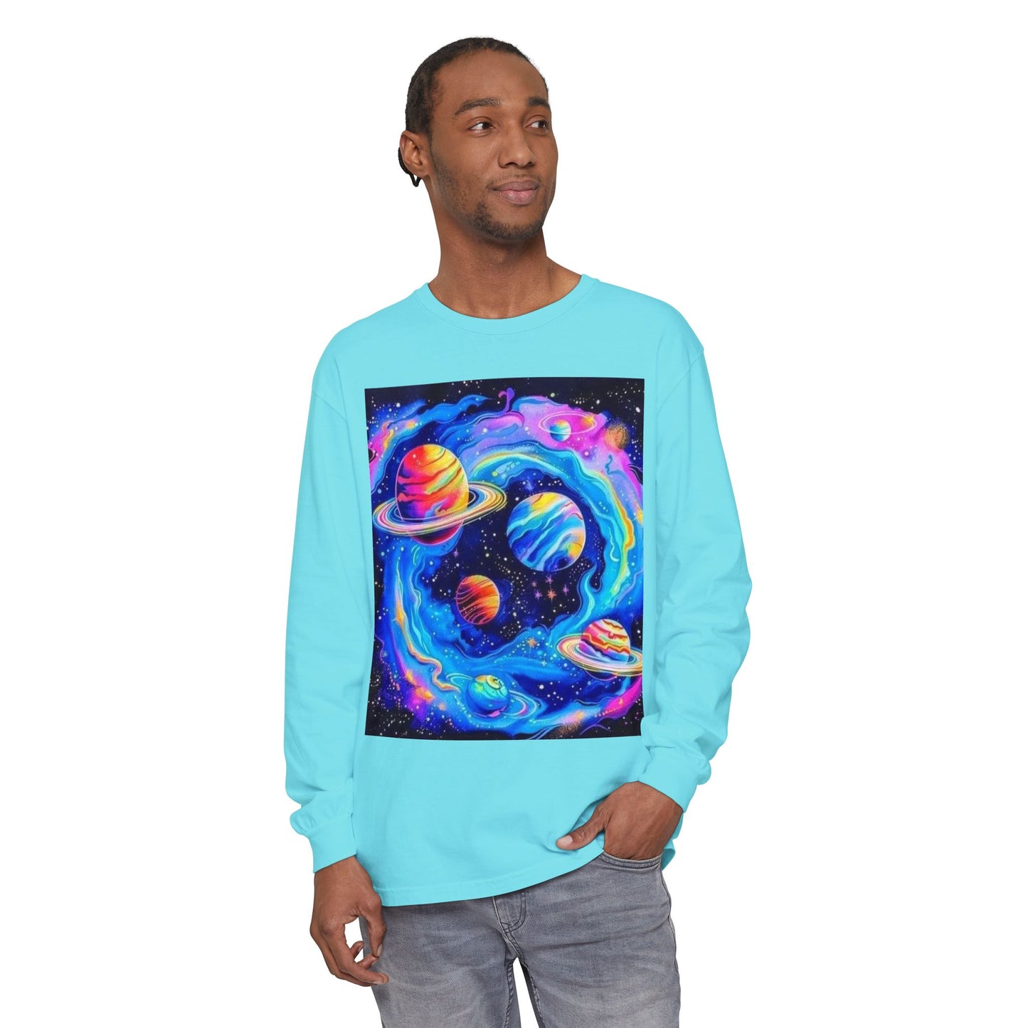 Galaxy Planets Long Sleeve T-Shirt for Cosmic Enthusiasts