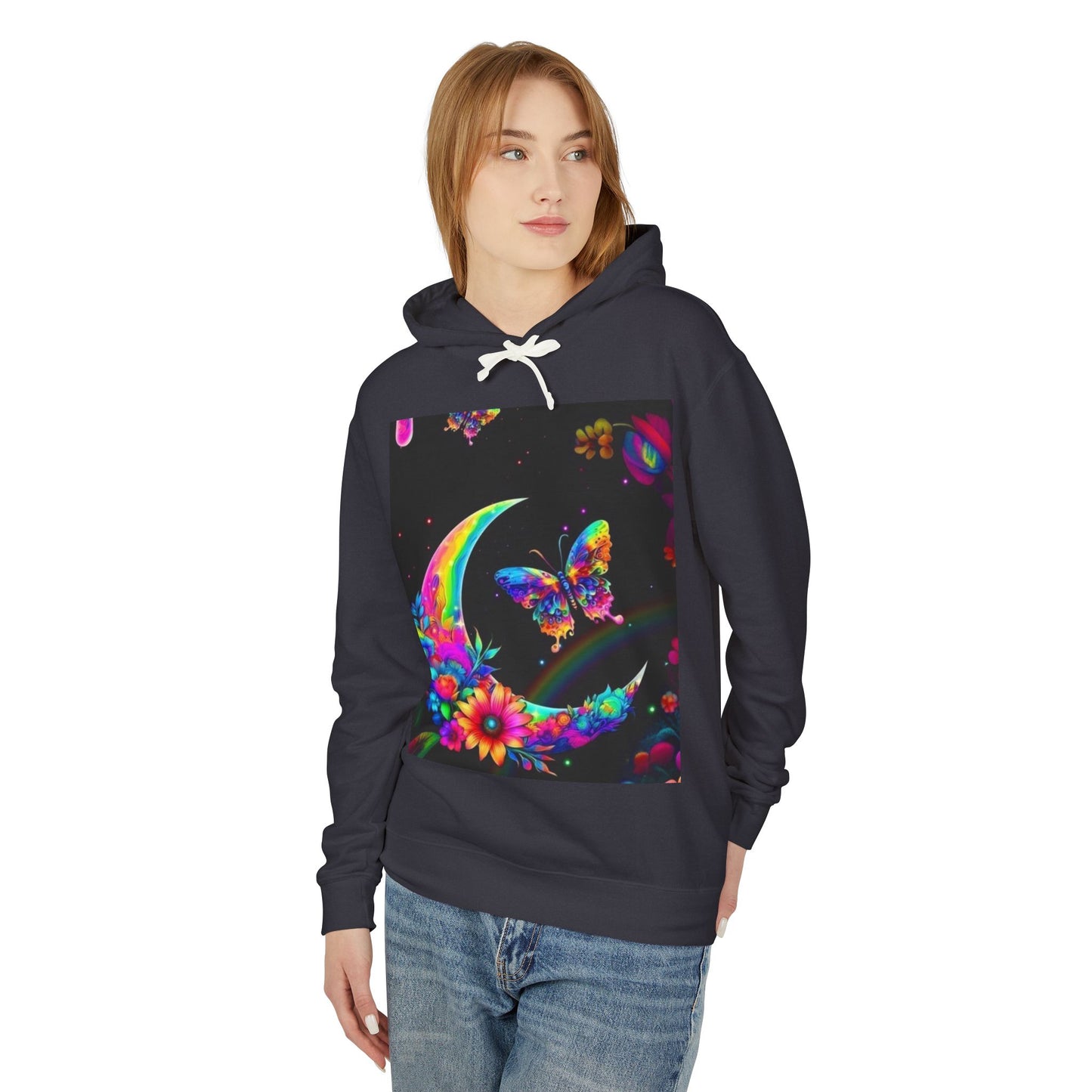 Colorful Floral Moon and Butterfly Unisex Lightweight Hoodie