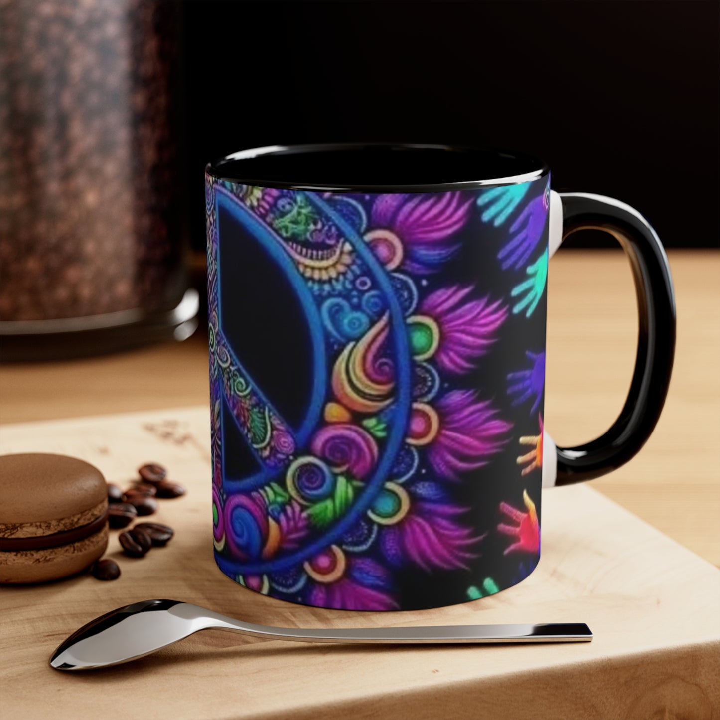 Colorful Peace Sign Accent Mug – Vibrant Bohemian Design for Tea and Coffee Lovers