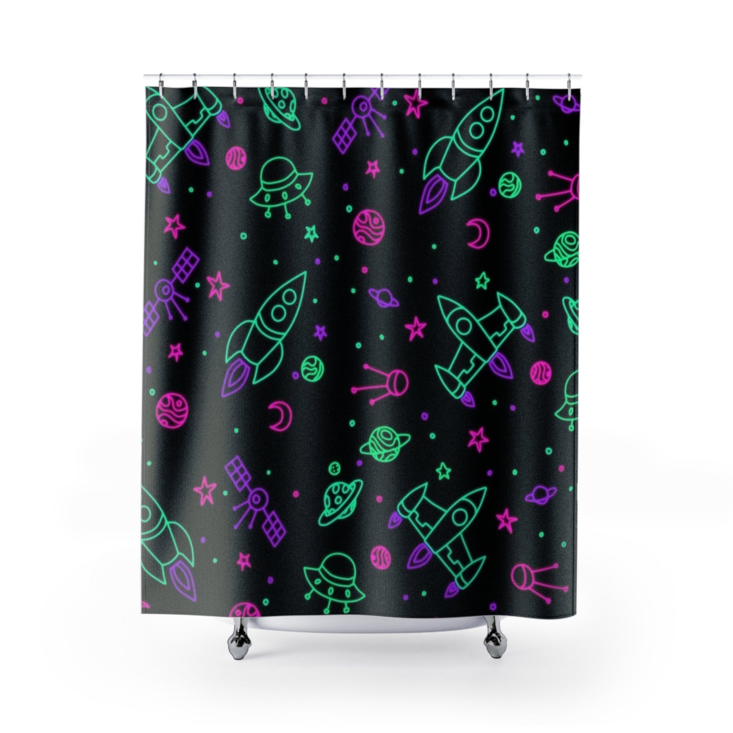 Galactic Adventure Shower Curtain - Colorful Space Theme for Kids' Bath, Gift for Astronaut Lovers