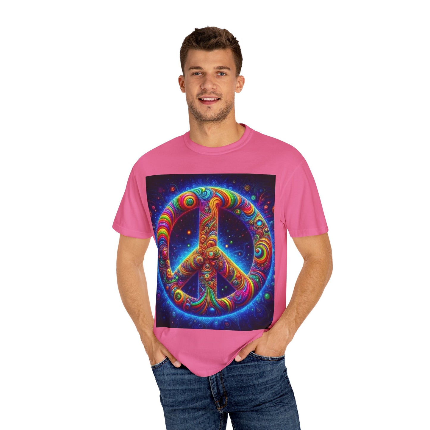 Psychedelic Peace Unisex T-Shirt – Vibrant Garment-Dyed Tee for Festivals & Everyday Wear