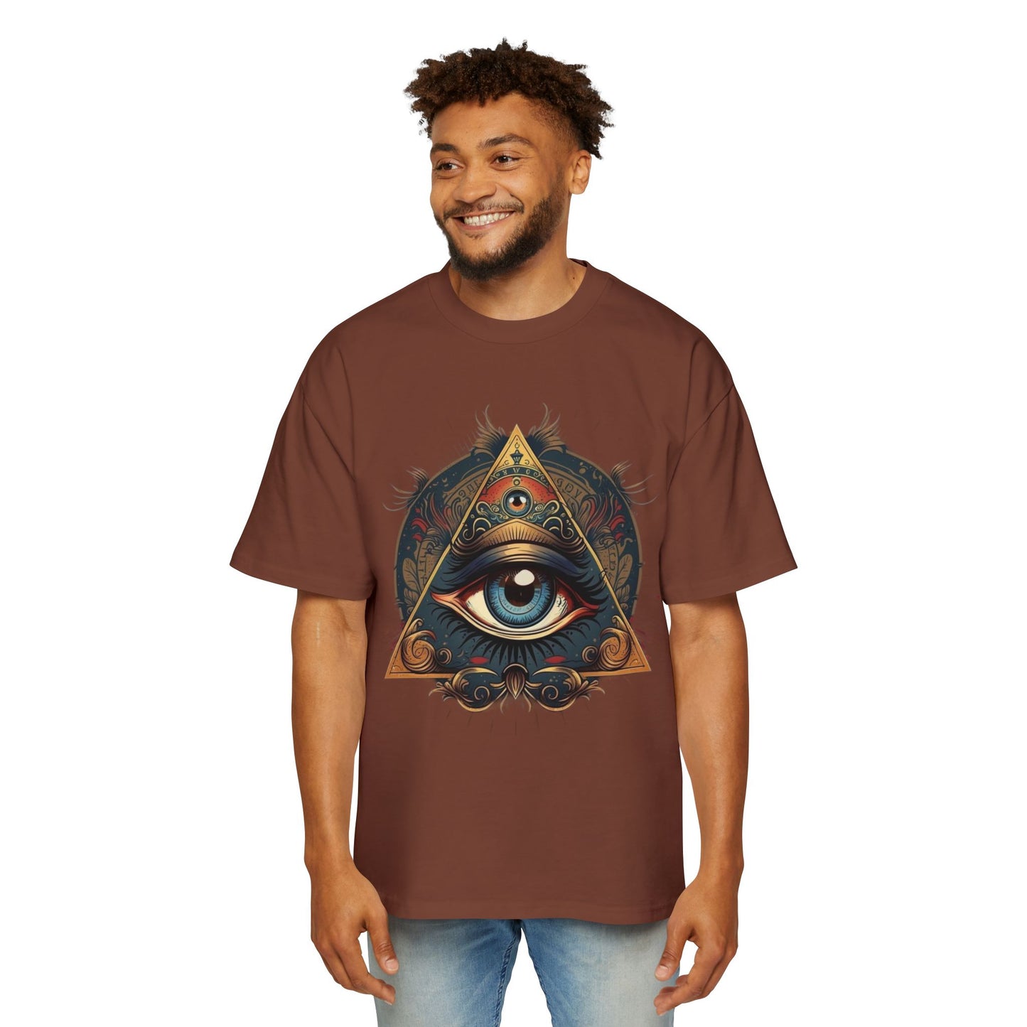 Mystical Eye Graphic Tee, Oversized Men&#039;s T-Shirt, Bohemian Style, Spiritual Symbol, Unique Gift for Him, Casual Wear