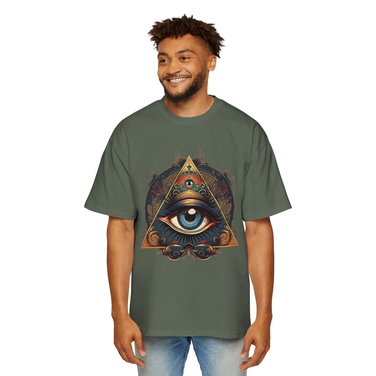 Mystical Eye Graphic Tee, Oversized Men&#039;s T-Shirt, Bohemian Style, Spiritual Symbol, Unique Gift for Him, Casual Wear