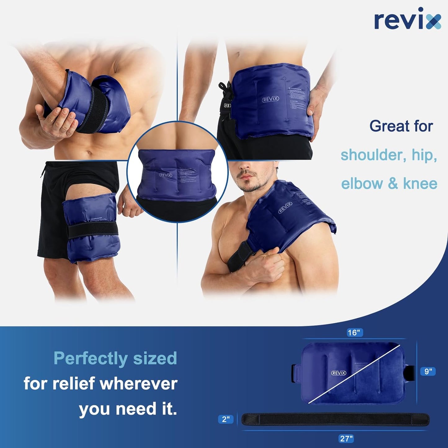 Ice Pack for Injuries Reusable Gel for Lower Back, Cold Packs for Back Shoulder, Elbow, Hip, Leg, Wrap around Entire Knee, Soft Cold Compress,16 × 9" Navy